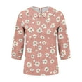 thumbnail image 4 of Jsaierl Womens 3/4 Sleeve Cotton Linen Tops Summer Crew Neck Shirts Dressy Floral Petite Blouses Classic Holiday Tunic Top S-2XL, 4 of 5