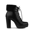 thumbnail image 3 of BLISSFUL STEP Women's Platform Block Heel Lace Up Foldable Ankle Boots Black 6, 3 of 7