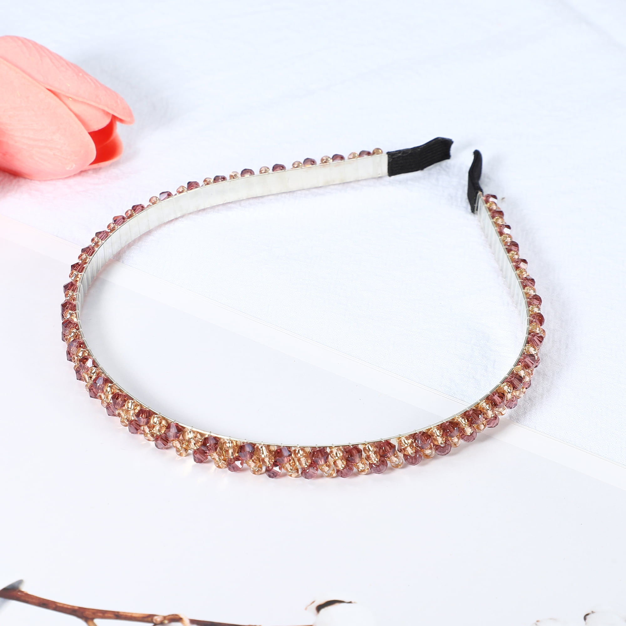 Unique Bargains 1 Pcs 2 Rows Rhinestone Headband Hairband for Women 0.31 Inch Wide Purple