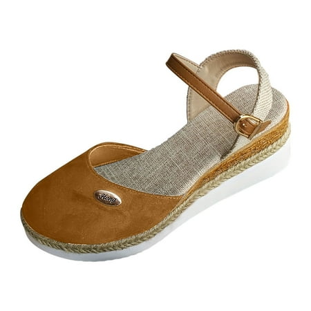 

Platform Wedge Sandals for Women Soft Comfy Ankle Strap Closed Toe Espadrilles Summer Casual Going Out Walking Sandal