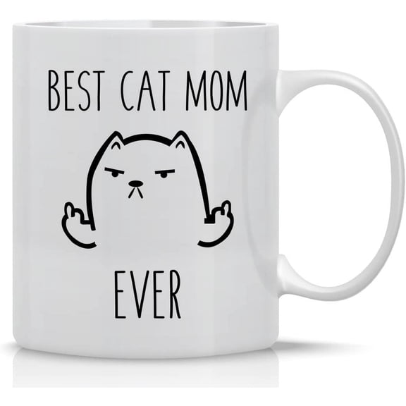 Crazy Bros Tees Best Cat Mom Ever - 11oz Ceramic Coffee Mug - Funny - Perfect Grumpy Cat Lover Accessories - Cute Unique Gift for Birthdays, Holidays and Mother's Day