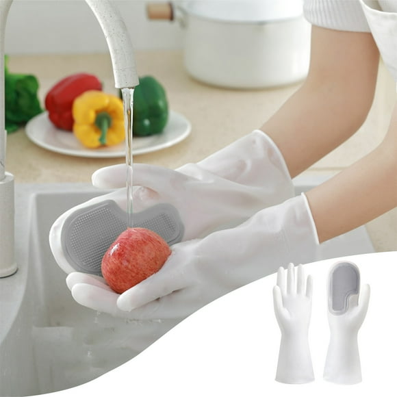 Fiudx Guantes Reutilizables para Lavar Platos, con Cepillo de Palma para Facilitar El Lavado, Resistentes Al Calor y Antideslizantes, Herramienta de Limpieza Doméstica, Flexibles y Respetuosos con La