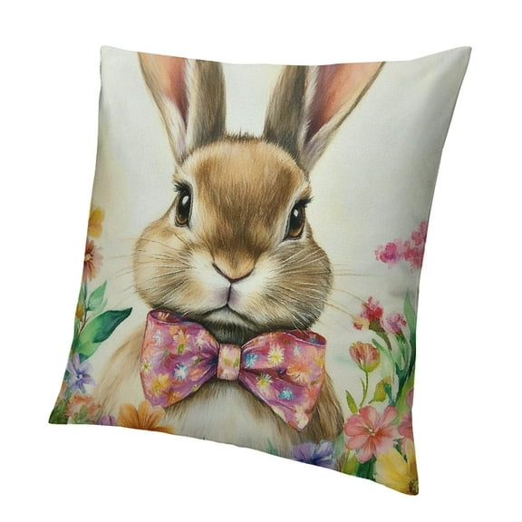 Patifu Easter Throw Pillow Covers Cute Bunny Rabbit Easter Eggs Outdoor Decor Pillowcase Pink Flowers Butterfly Pillow Covers Spring Holiday Cushion Case for Sofa Bedroom Home 12x12in