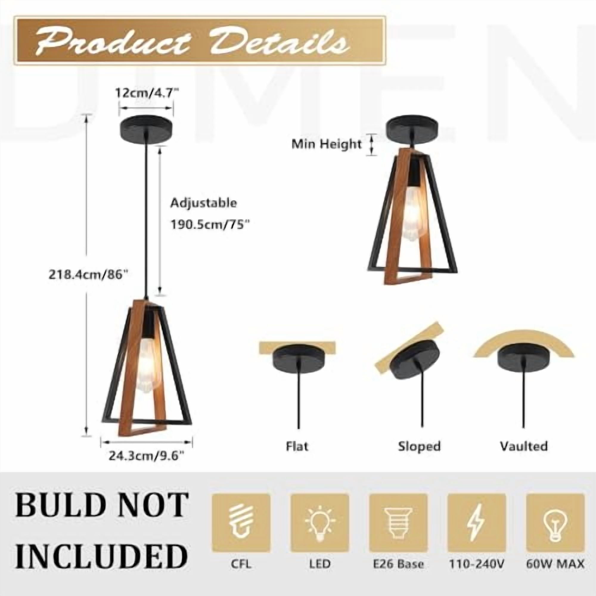 Farmhouse Rustic Wood Pendant Lights Kitchen Island Industrial Black Matte Pendant Lighting Adjustable Rustic Mini Wooden Hanging Light Fixtures for Dining Room Foyer Hallway MPL28