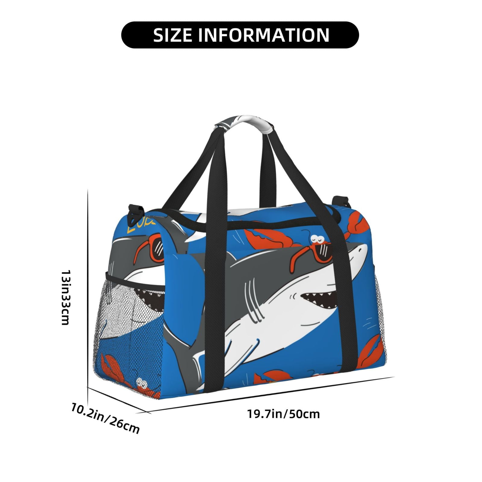 Fuzoiu Shark With Sunglasses and Lobste Print Travel Duffle Bag,Carry On Tote Bags,Duffel Bag,Sport Gym Bag, Hospital Bag for Labor and Delivery, Overnight Bag,Luggage Bag