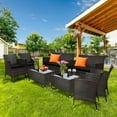 thumbnail image 1 of Gymax 8PCS Patio Rattan Conversation Furniture Set Outdoor w/ Black Cushion, 1 of 10