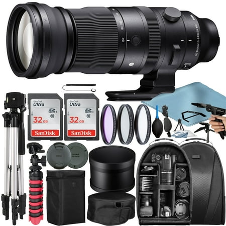 Sigma 150-600mm f/5-6.3 DG DN OS Sports Lens for Sony E with 2 Pack 32GB SanDisk Memory Card + Tripod + Backpack + A-Cell Accessory Bundle