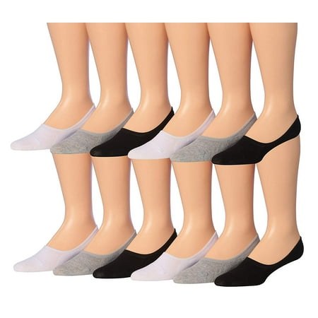 Tipi Toe Women's 12-Pairs Low Cut No Show Boat & Loafer Shoe Foot Liner Socks With Non Slip Heel Silicon Gel Grip, (Best No Show Socks For Boat Shoes)