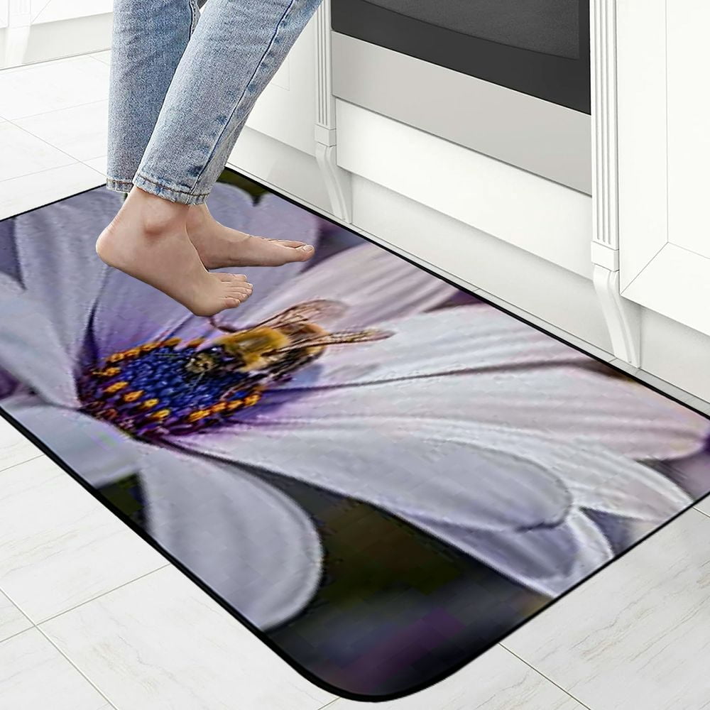 Heduofu Decorative Door Mat, Door Mat with Non-Slip Rubber Backing, Easy Cleaning, Traps Dirt, Rug for Entry, Patio, Garage - African Daisy Bee Nature Flower Plant Insect 19.68*47.24 in