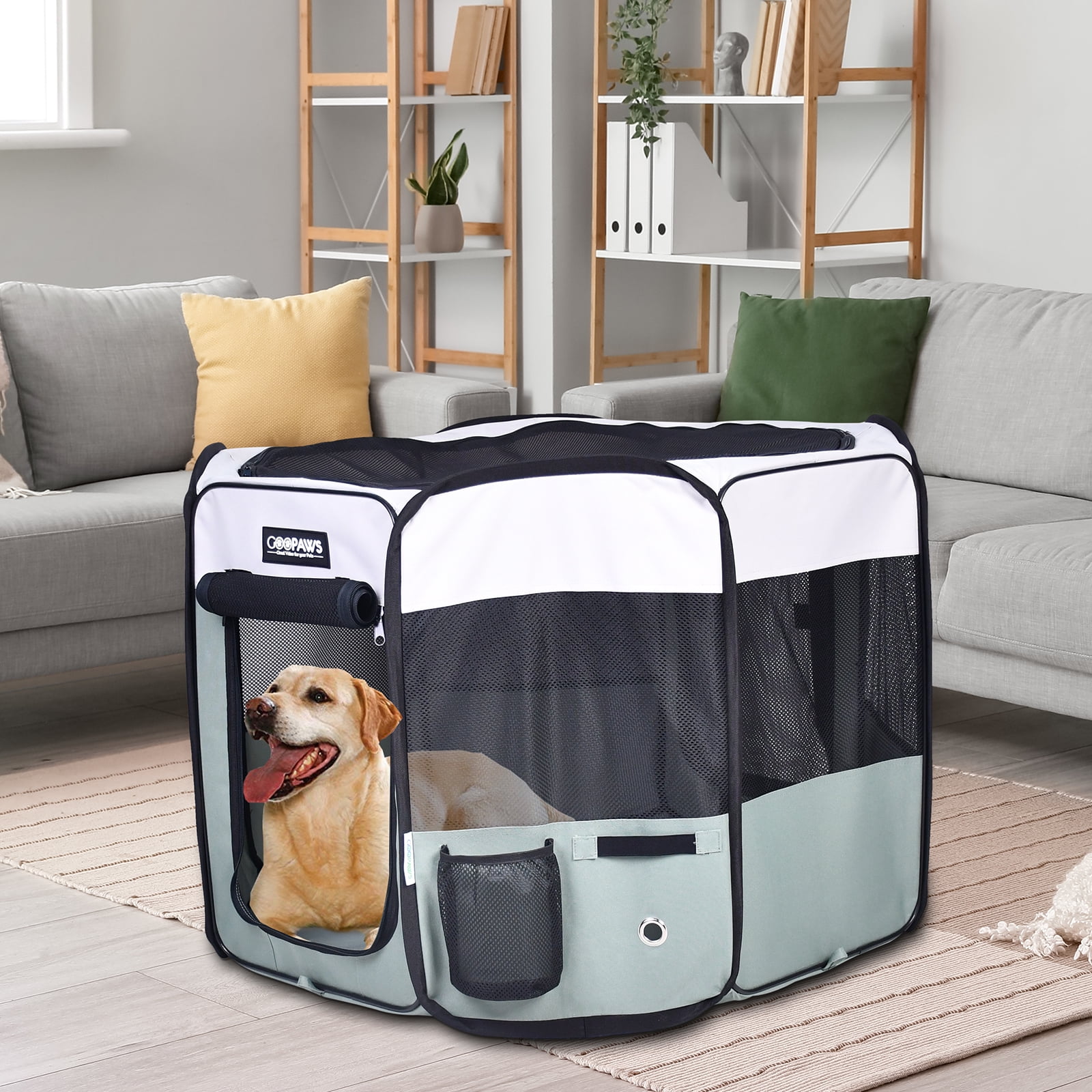 GOOPAWS Soft-Sided Pet Playpen for Indoor/Outdoor Use with Carry Bag, 36"