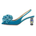 thumbnail image 2 of XYD Women Graceful Flower Pointy Closed Toe Velvet Pumps Block Crystal Mid Heels Slingbacks Dressy Weddding Shoes Size 4 Blue, 2 of 4