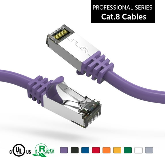 ACCL 5Ft Cat.8 S/FTP Ethernet Network Cable Purple 26AWG, 5 Pack