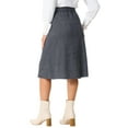 thumbnail image 3 of INSPIRE CHIC Women's Skirt High Elastic Waist A-Line Belted Fall Winter Midi Corduroy Skirt L Dark Grey, 3 of 5