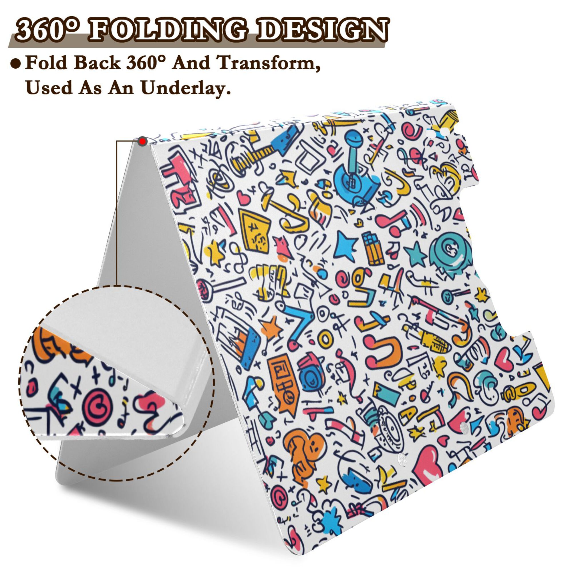 FORMRS A4 Clipboard Folder with Pen Holder Horizontal Foldable School Office Binder, Doodle Pattern