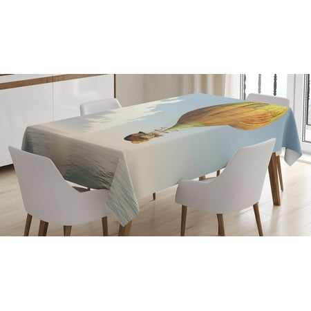 

Fantasy Tablecloth Realistic Image of Flying Striped Envelope Hot Air Balloon with Hemisphere Basket Rectangular Table Cover for Dining Room Kitchen 60 X 84 Inches Multicolor by Ambesonne