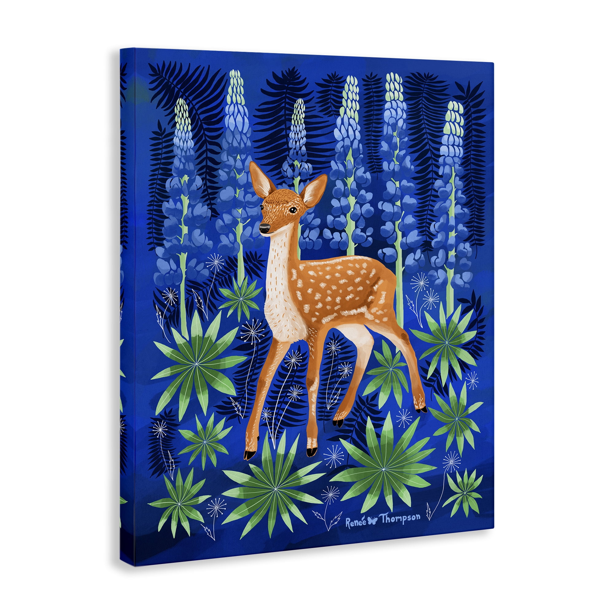 Stupell Industries Fawn & Lupine Flowers Animals Painting Wrapped Canvas Art Print Wall Art, 16 x 20