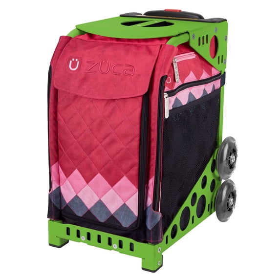 Zuca 18" Sport Bag - Pink Diamonds with Flashing Wheels (Green Frame)