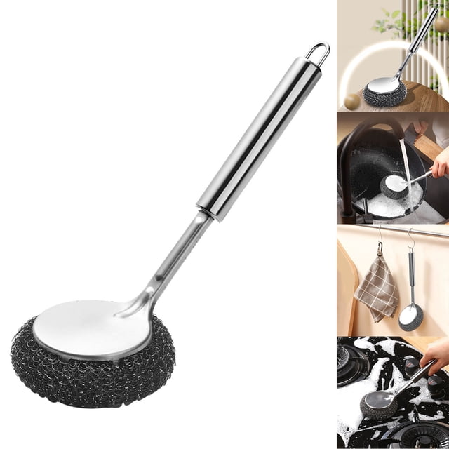 Boreal Craft Brosse à Récurer en Acier Inoxydable avec Manche Non Rayante Brosse à Vaisselle Outil en Laine d'Acier pour Cuisines Réutilisable Tampon à Récurer pour Cuisine Éponge de Cuisine