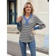 thumbnail image 4 of Sudadera de Rayas de Gran Tamaño para Mujer, Camisa de Larga de Algodón, Corte Holgado, Estilo Henley y Negro L, 4 of 10