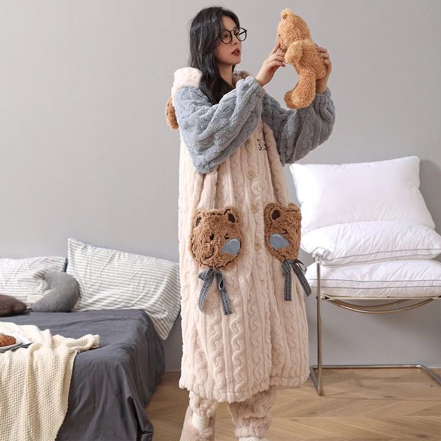 Camisón de forro polar coral con capucha de Sullivan de invierno, pijama grande con fresas para perro Gui, ropa de hogar gruesa con ojos grandes