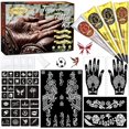 thumbnail image 1 of wonima02 Temporary Stencils Tattoos Kit, Tattoo Cones 4 Pcs 3 Color (2 Black 1 Maroon 1 Cherry Red) with Gloves Brush Tool,DIY Body Art Skin Painting Designs for Women Men Kids Party Gifts, 1 of 1