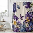 thumbnail image 5 of Spring Floral Shower Curtain, Purple Tulips Hydrangeas Butterflies Beige Washable Shower Curtains for Bathroom Bathtubs, Waterproof Quick-Dry Bath Curtain with Hooks & Grommets, Standard 72"x72", 5 of 9