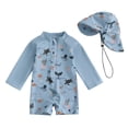 thumbnail image 3 of WIBACKER 0-5T Toddler Boy Rash Guard Swimsuit with Hat Kids Long Sleeve One Piece Zipper Swimwear Sunsuit Infant Beachwear, 3 of 9
