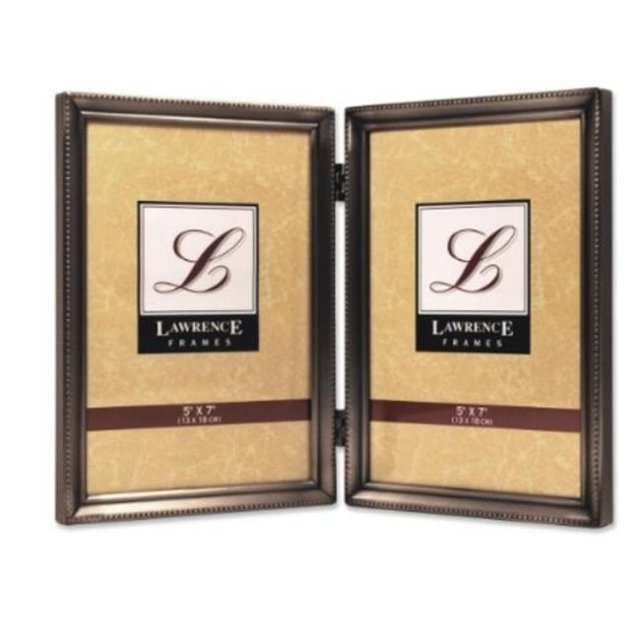 Antique Pewter 5x7 Hinged Double Picture Frame - Bead Border Design