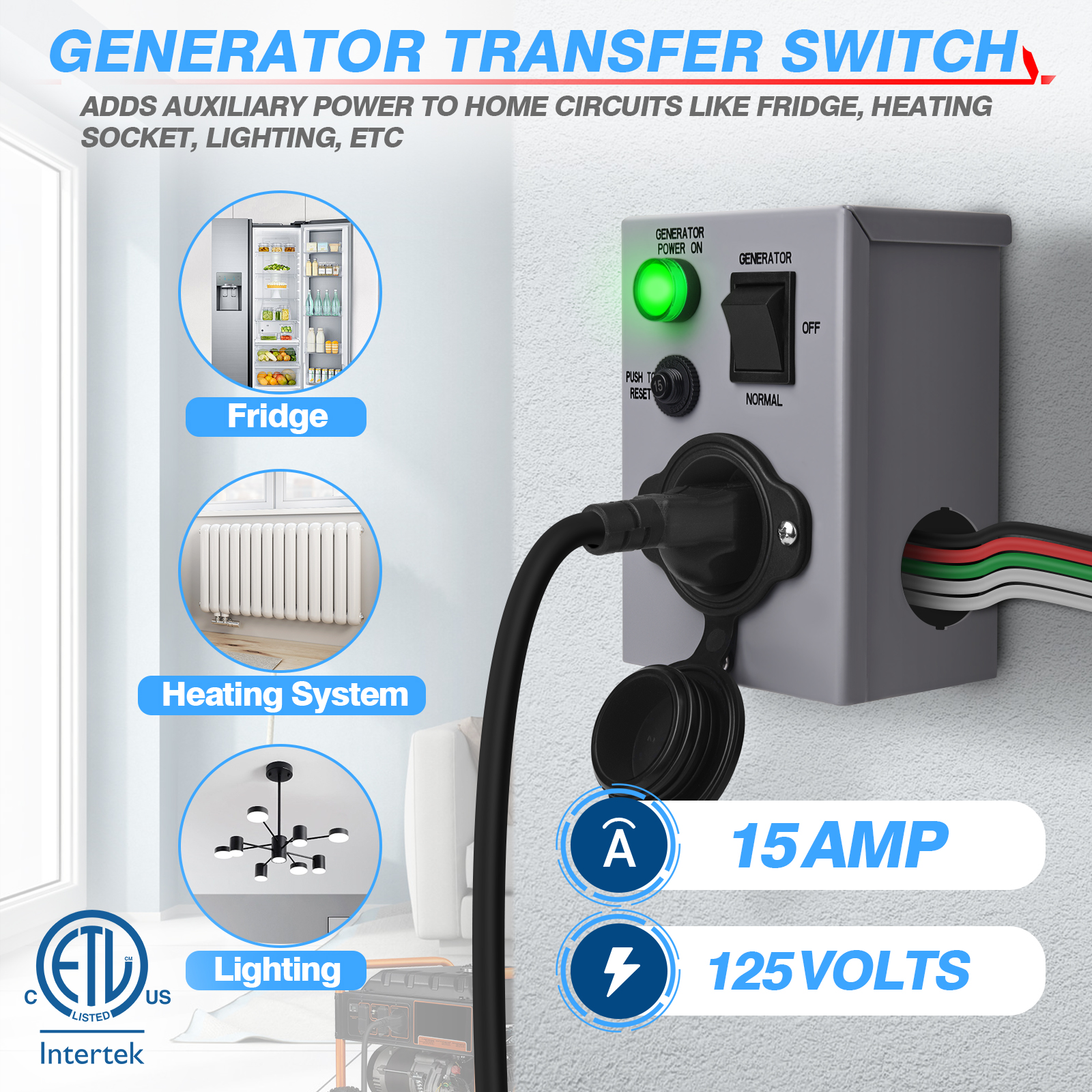 50 Amp Generator Inlet Box 15A Manual Generator Transfer Switch ...
