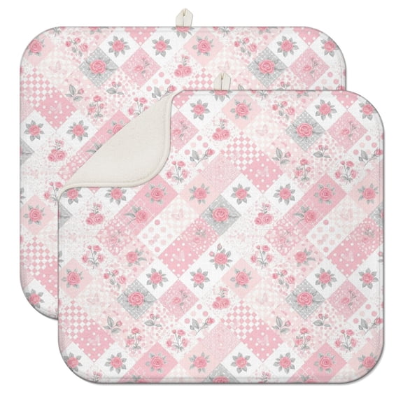 Pioneer Flower Floral Print Pattern Kitchen Dish Drying Mat 1 Pack, Ultra Absorbent Microfiber Drainer Mat, 16"x18"