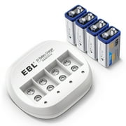 EBL 4-Pack 600mAh 9V 6F22 Lithium-ion Rechargeable Batteries + 4 Bay Li-ion Battery Charger