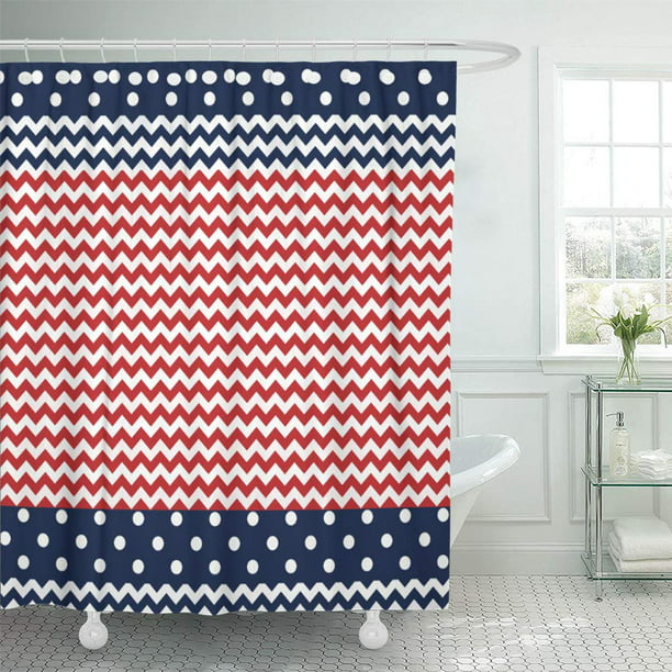 Suttom Red Stripes Dots And Chevron, Red And Blue Striped Shower Curtain