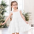 thumbnail image 2 of Vestido Dalukit para niñas pequeñas, sin mangas, con volantes, blanco, verano, 2 of 6