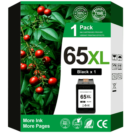65XL Black Ink Cartridge Compatible for HP 65 Black Ink for Deskjet 3755 2655 Envy 5055 Printer