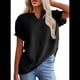 thumbnail image 1 of Blusas Casuales de Punto Gofre con Cuello en V para Mujer, Camisetas de Corta, Blusas Holgadas Negro L, 1 of 9
