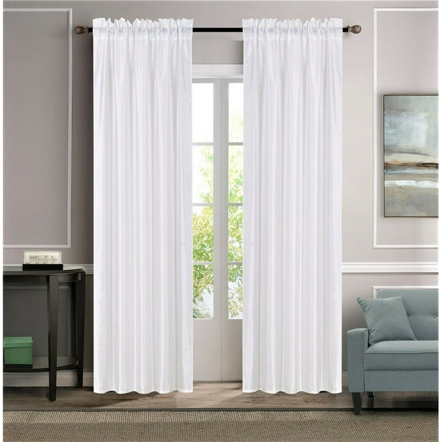 MR2 white 2 piece rod pocket faux silk window curtain treatment set of ...