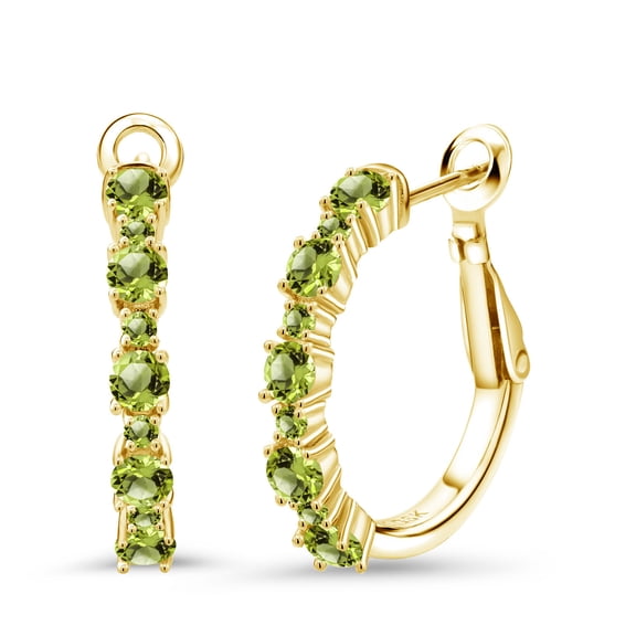 Gem Stone King 18K Yellow Gold Plated Silver Women Hoop Earrings Green Peridot (1.60 Cttw, Round Cut, 3/7 inch Diameter)
