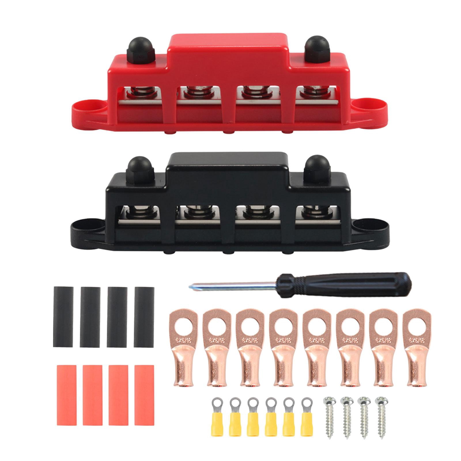 funtasica 2x Generic 4 Ways Wiring Row Busbar Terminal Block ,300A RV ,Modification ,Accessories ,Junction Block for Solar Wiring ,Car