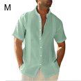 thumbnail image 4 of xinxixnxx Traveling Casual Style Men's Button Down Shirt Summer Pool Party Solid Color Simple Design Slim Fit Tops Daily Clothes Green M, 4 of 5