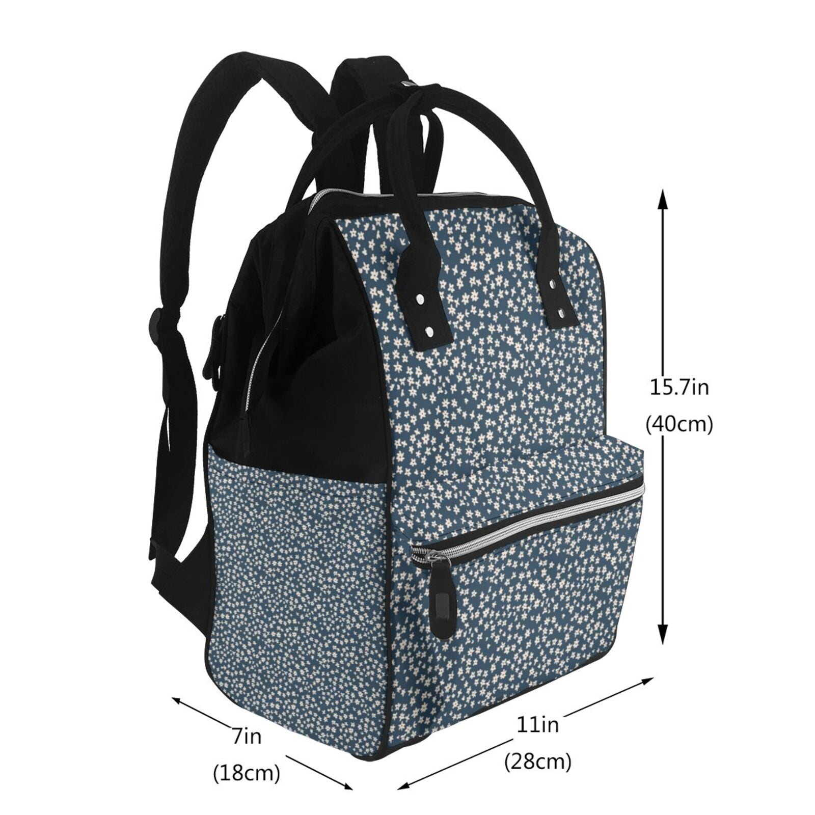 Fuzoiu Small White Flowers Print Diaper Bag Backpack,Baby Essentials Travel Tote,Multi function Waterproof Diaper Bag, Travel Essentials Baby Bag - Unisex