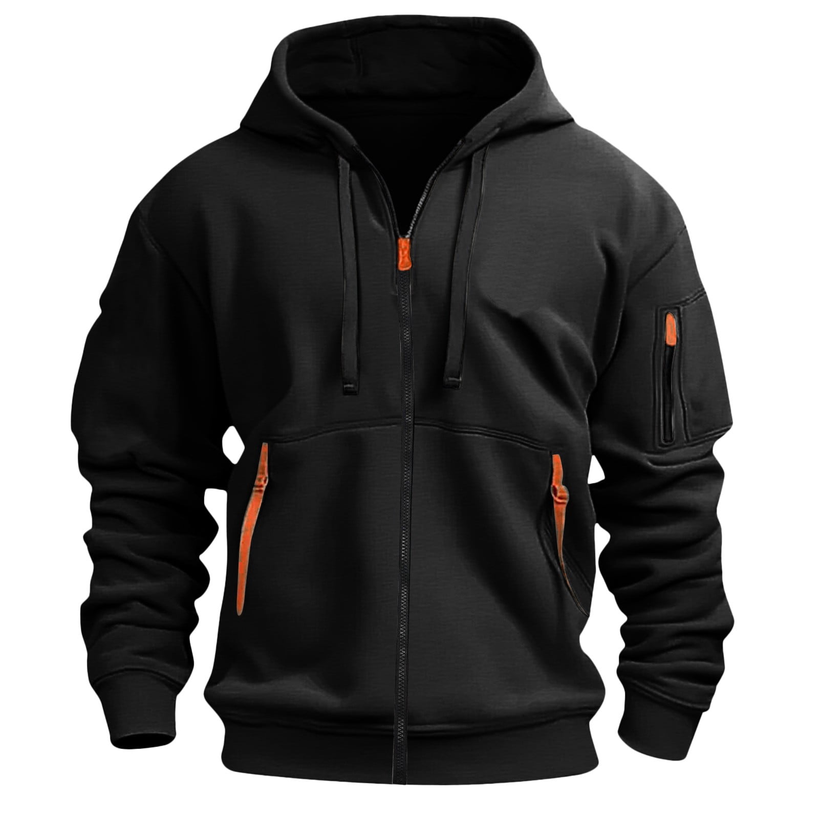 TOWED22 Men's Full Zip Fleece Hoodie zippered Color Block hooded slim Fit Long Sleeve Lightweight Sweatshirt(Black,L)