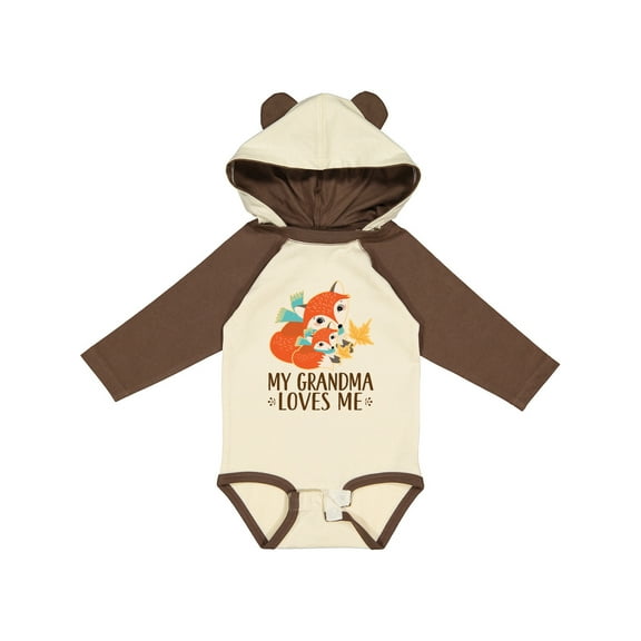 Inktastic Grandma Loves Me Woodland Fox Boys or Girls Long Sleeve Baby Bodysuit