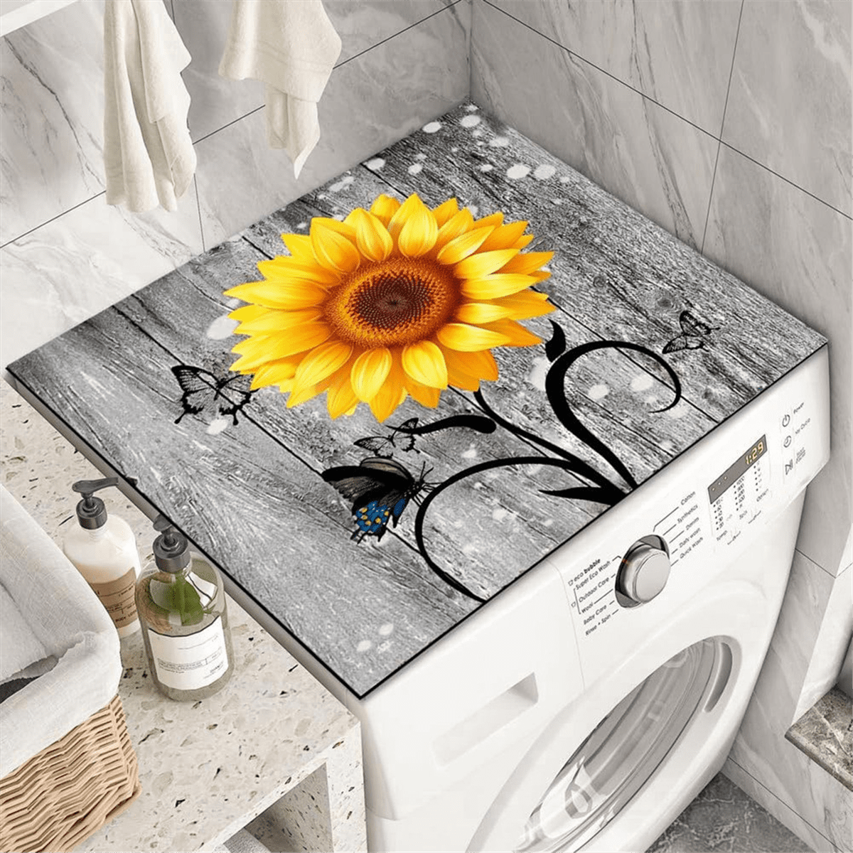 Flowers Washer Dryer Dust Cover Mat for Top Washing Machine Dust Cover Pad Fast Drying Absorbent Mat T