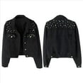 thumbnail image 2 of Women Oversized Denim Jacket Embroidered - Beading Jeans Coat Black L, 2 of 5