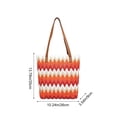 thumbnail image 3 of Bolsa de paja de rayas onduladas con asas dobles de cuero, bolso de hombro tejido ligero para playa, vacaciones, exteriores, uso casual, multicolor, 3 of 6