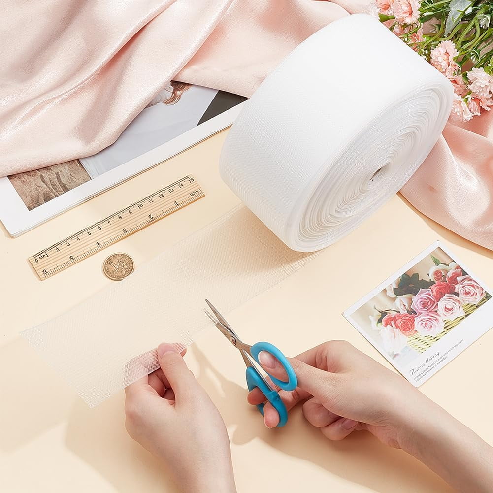55 Yards Translucent Drapery Buckram 3 Inch White Heading Tape Sew-in Fabrics Drapes for Home Sewing Window Curtains Garment Accessories for DIY