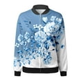 thumbnail image 4 of Women's Bomber Jacket Causal Floral Zip Up Long Sleeve Coat with Pockets 2025 Lightweight Loose Fall Fashion Outerwear Cardigan, 4 of 5