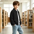 thumbnail image 6 of SERTGUTR Boys Waffle Knit Jacket Turn Down Collar Full Zipper Long Sleeve Pocket Design Solid Color Casual Top Everyday School Fall Winter Coat, 6 of 9