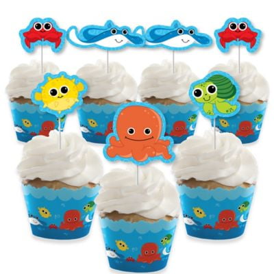 Big Dot of Happiness Under the Sea Critters - Cupcake Decoration - Baby Shower or Birthday Party Cupcake Wrappers and Treat Picks Kit - Set of 24