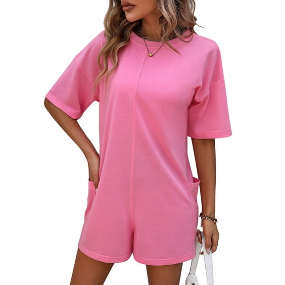 BUIgtTklOP Women's Summer Oversized Hot Short Tee Romper Casual Workout Athletic Romper  one-piece  Backless Loose Shorts Jumpsuit Overalls With Pocket